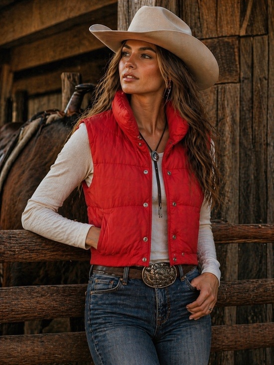 Roffe Jackets & Blazers - VTG Cropped Red Puffer Vest Size S Western Ski